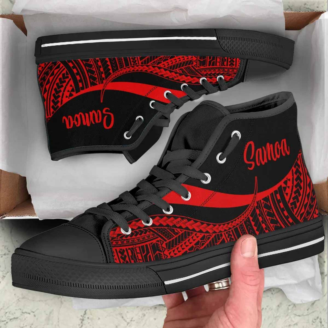 Samoa High Top Shoes Red - Polynesian Tentacle Tribal Pattern 1