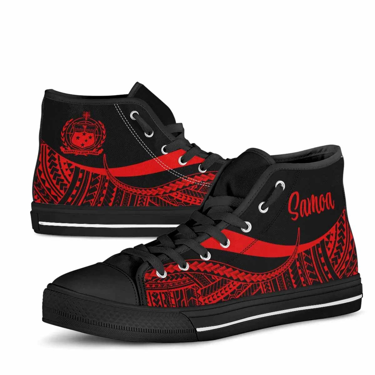 Samoa High Top Shoes Red - Polynesian Tentacle Tribal Pattern 4