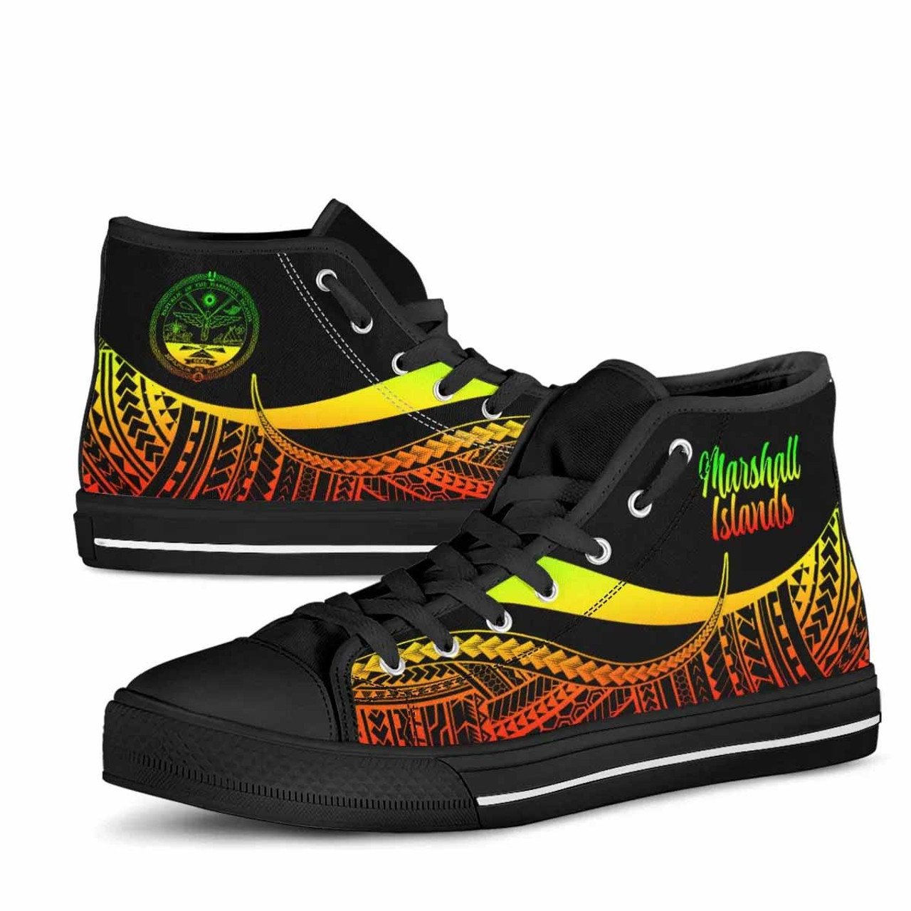 Marshall Islands High Top Shoes Reggae - Polynesian Tentacle Tribal Pattern Crest 4