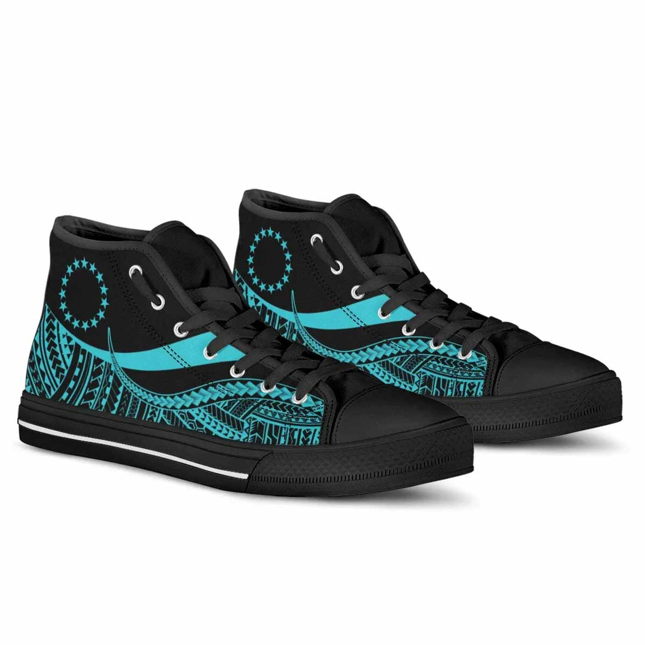 Cook Islands High Top Shoes Turquoise - Polynesian Tentacle Tribal Pattern 3