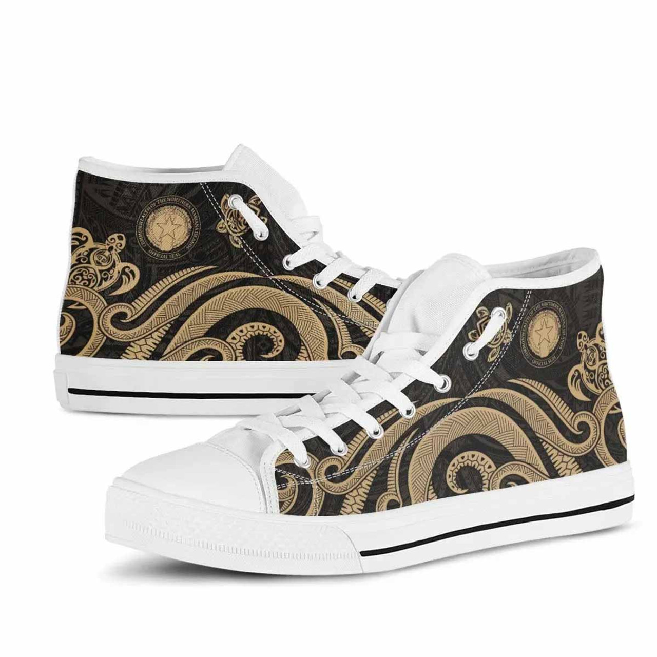 Northern Mariana Islands High Top Shoes - Gold Tentacle Turtle 6