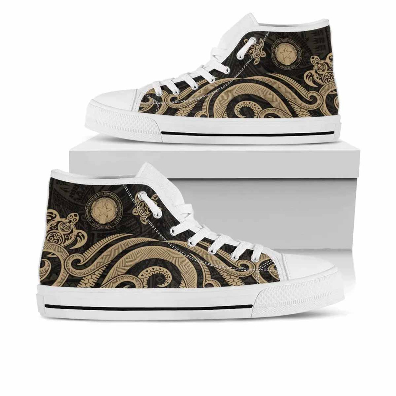 Northern Mariana Islands High Top Shoes - Gold Tentacle Turtle 7