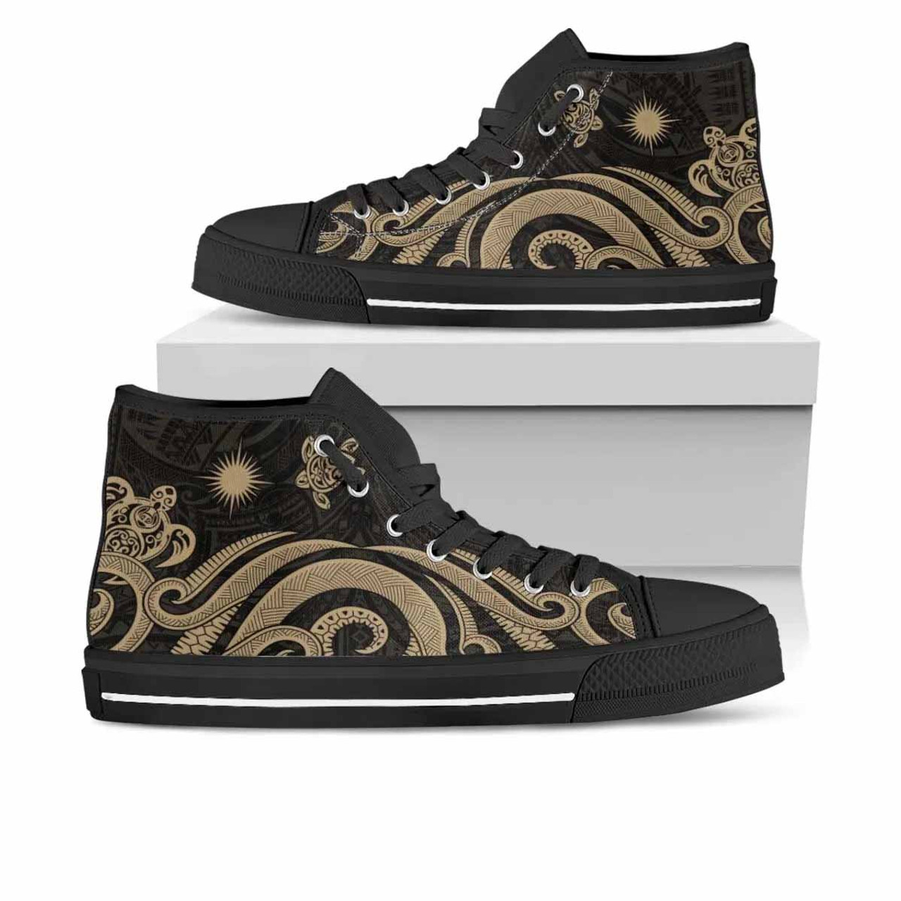 Marshall Islands High Top Shoes - Gold Tentacle Turtle 1