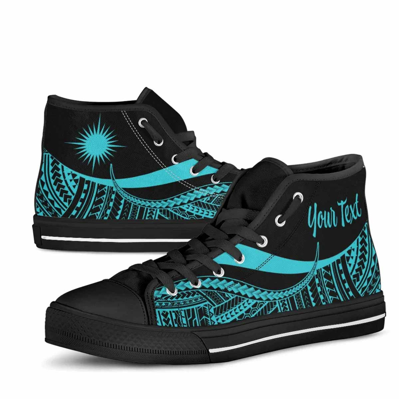 Marshall Islands Custom Personalised High Top Shoes Turquoise - Polynesian Tentacle Tribal Pattern 4