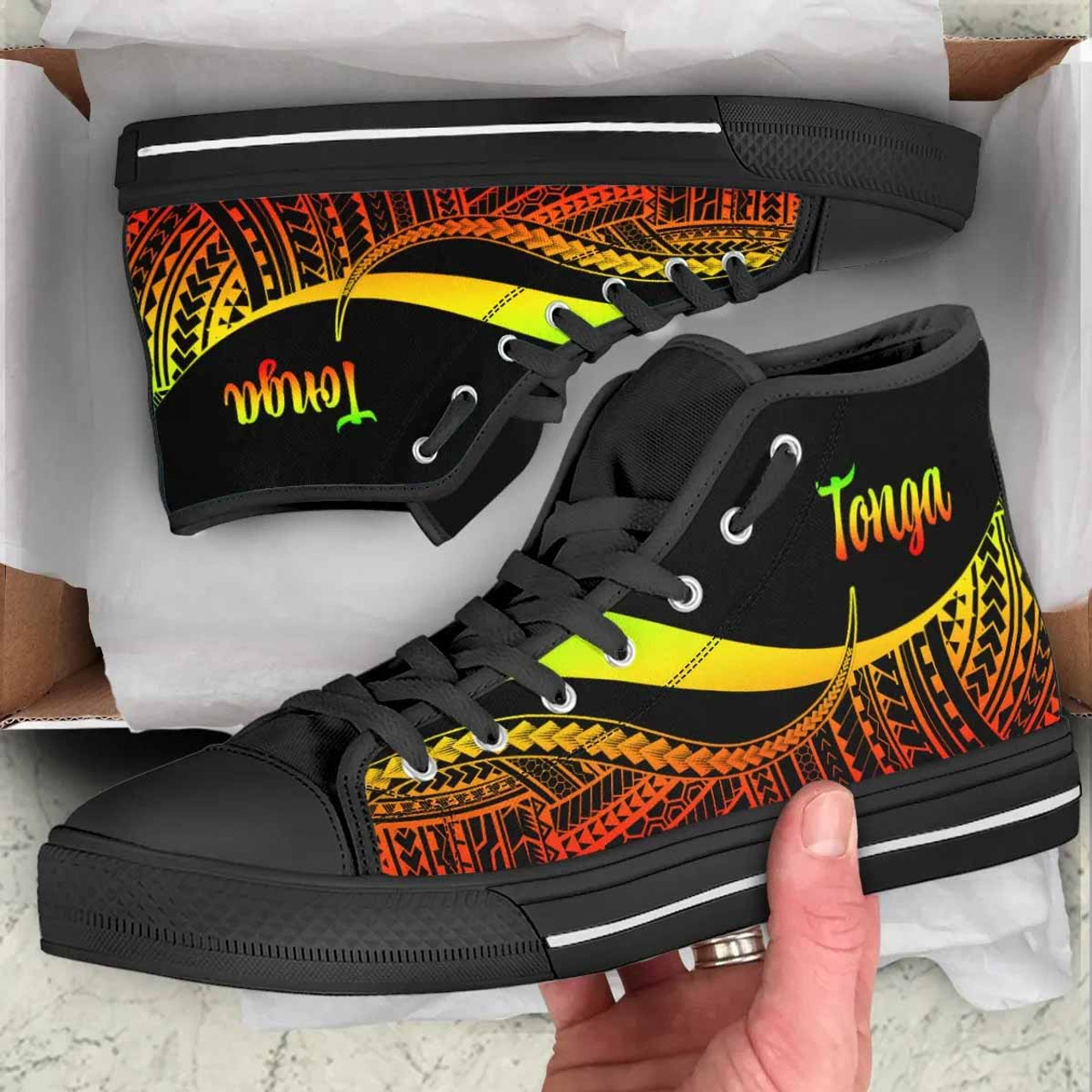 Tonga High Top Shoes Reggae - Polynesian Tentacle Tribal Pattern 1