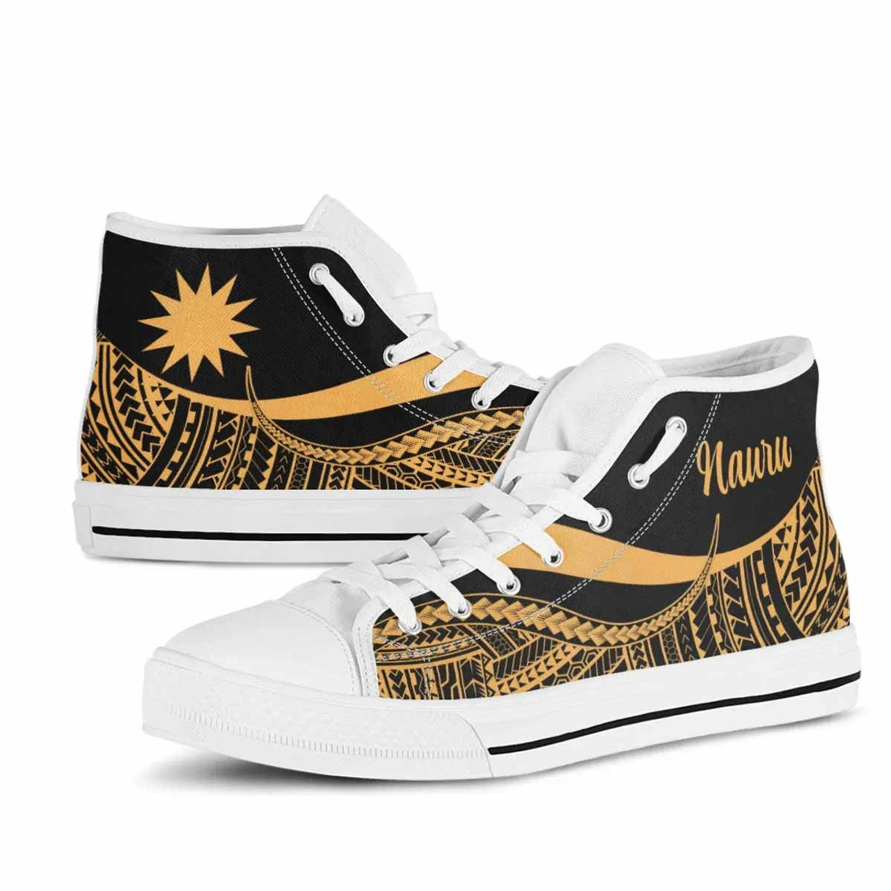 Nauru High Top Shoes Gold - Polynesian Tentacle Tribal Pattern 8