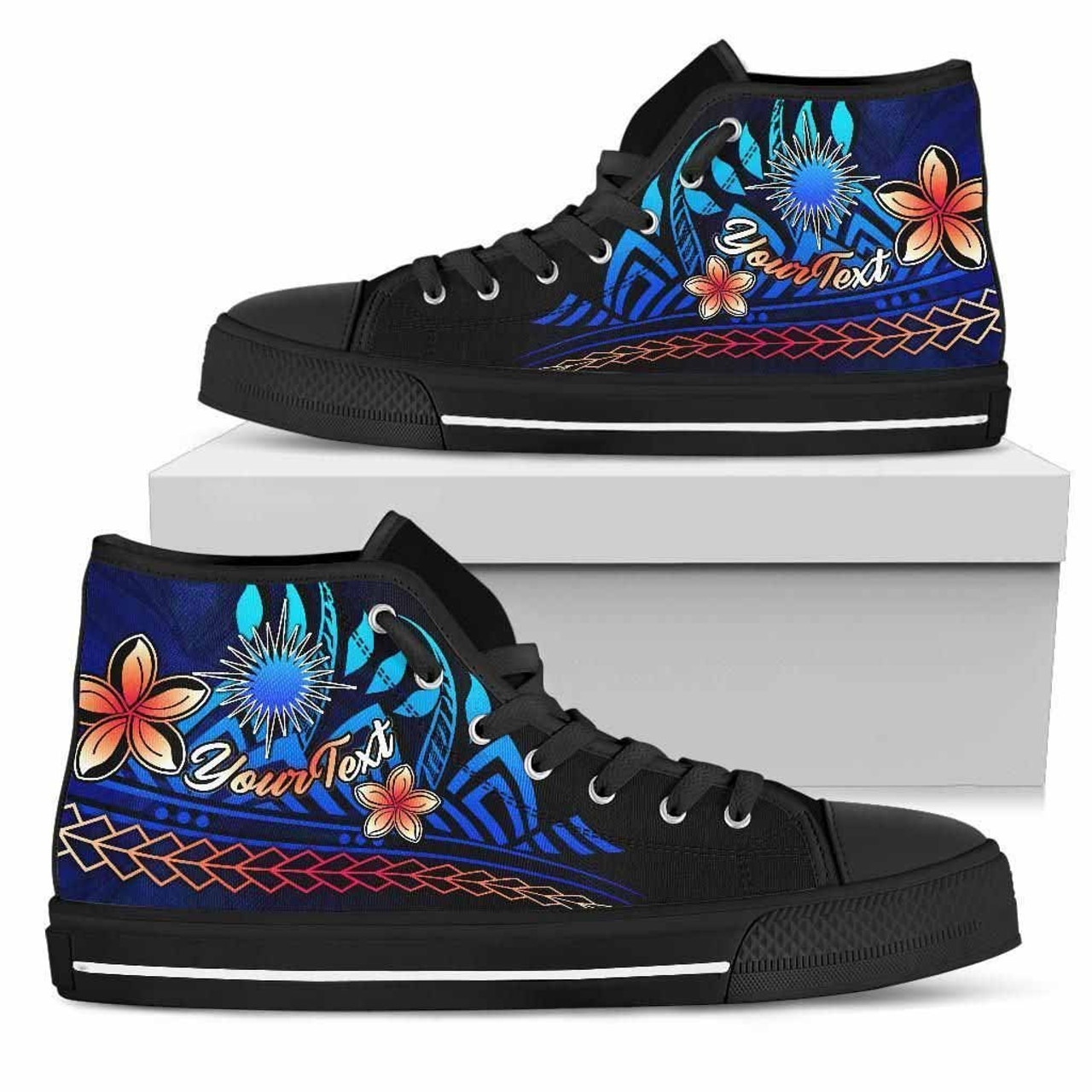 Marshall Islands Custom Personalised High Top Shoes Blue - Vintage Tribal Mountain 1