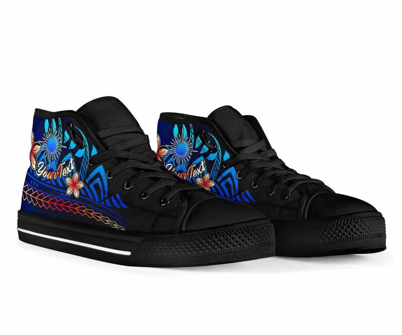 Marshall Islands Custom Personalised High Top Shoes Blue - Vintage Tribal Mountain 2