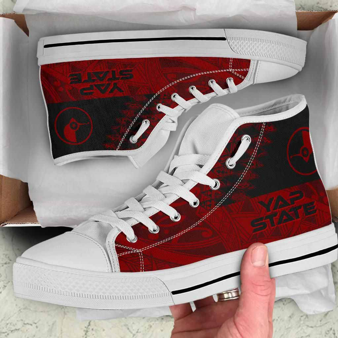 Yap State High Top Shoes - Red Color Symmetry Style 1