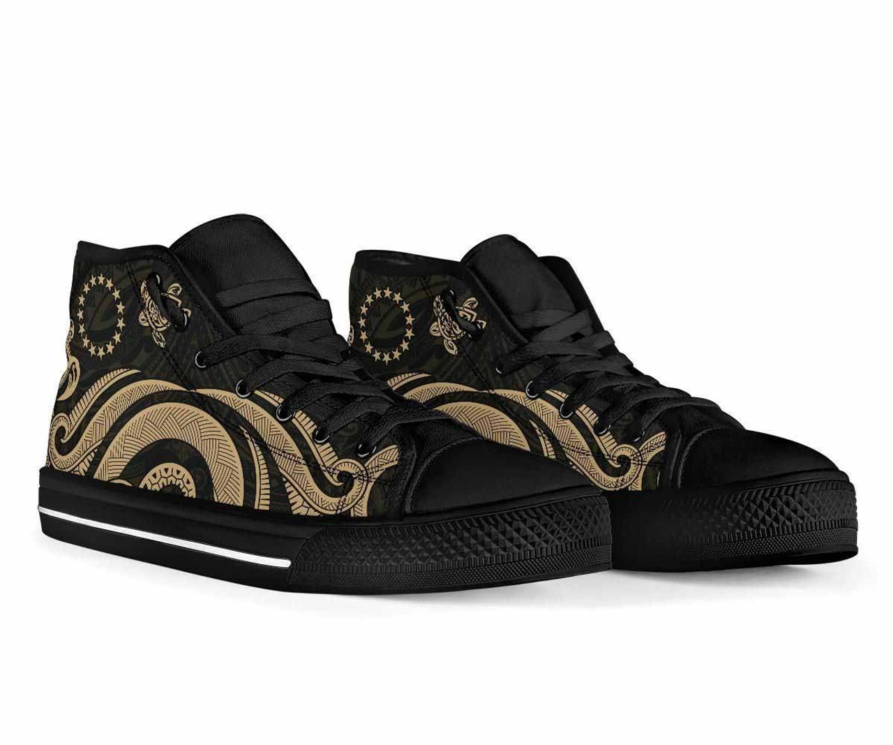 Cook Islands High Top Canvas Shoes - Gold Tentacle Turtle 2