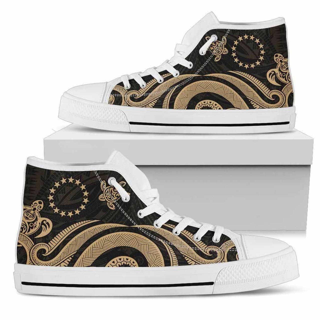 Cook Islands High Top Canvas Shoes - Gold Tentacle Turtle 6