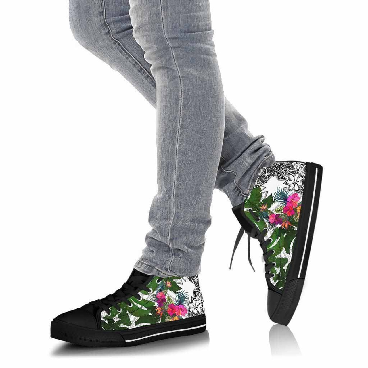 Nauru High Top Shoes White - Turtle Plumeria Banana Leaf 4