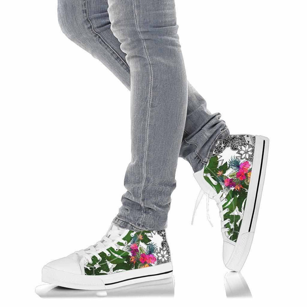 Nauru High Top Shoes White - Turtle Plumeria Banana Leaf 9