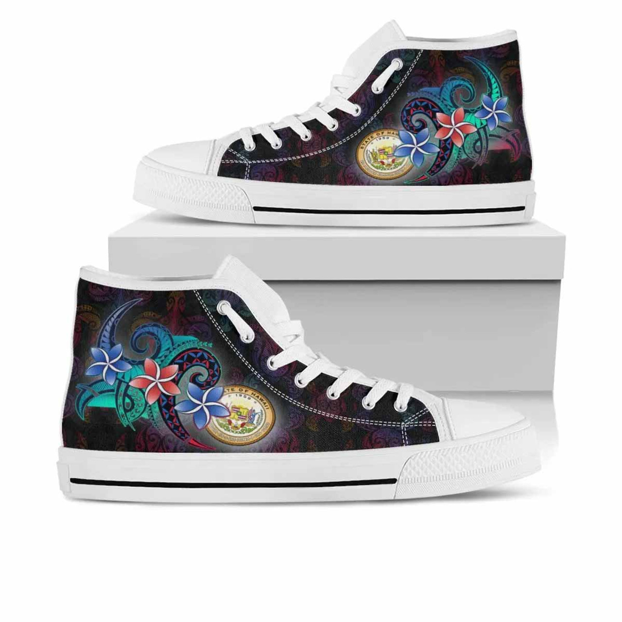 Hawaii High Top Shoes - Plumeria Flowers Style 6