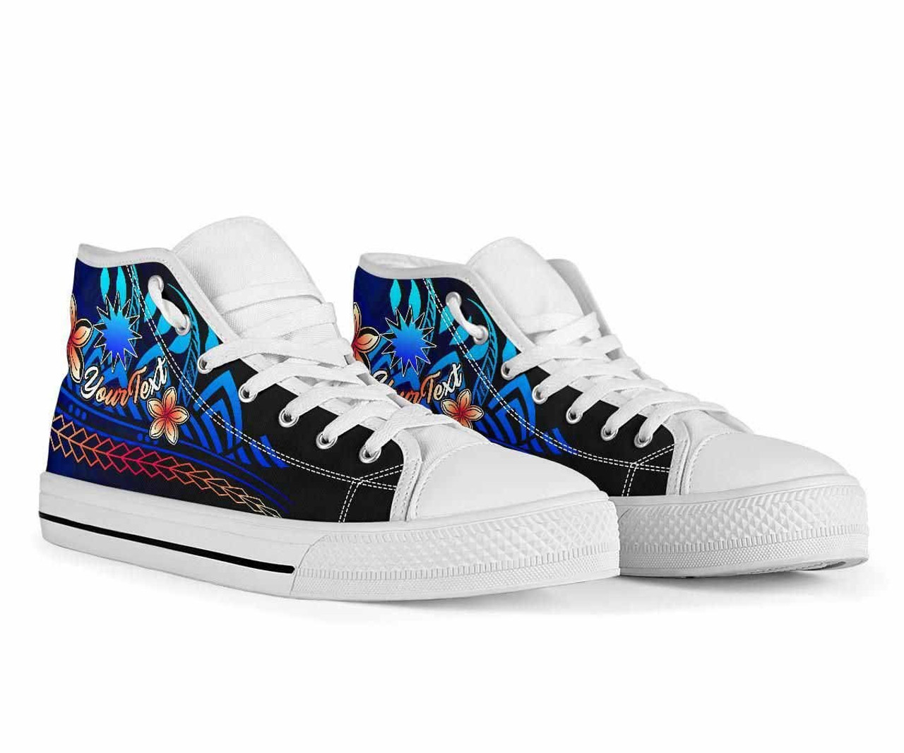 Nauru Custom Personalised High Top Shoes Blue - Vintage Tribal Mountain 7