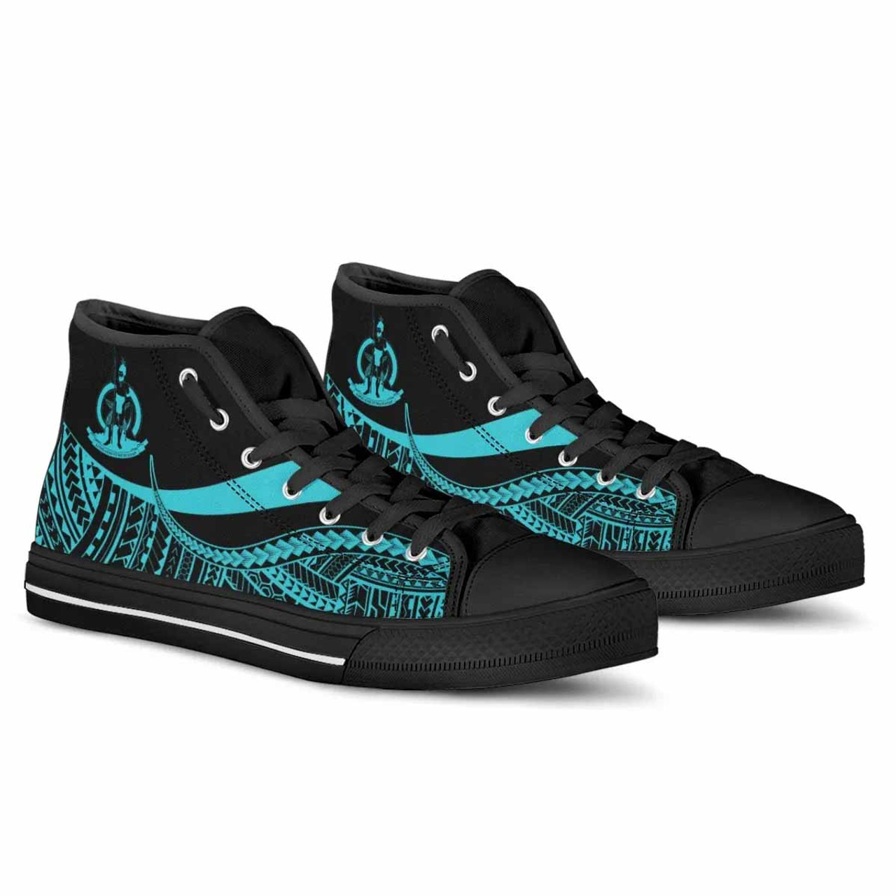 Vanuatu Custom Personalised High Top Shoes Tuquoise - Polynesian Tentacle Tribal Pattern 3