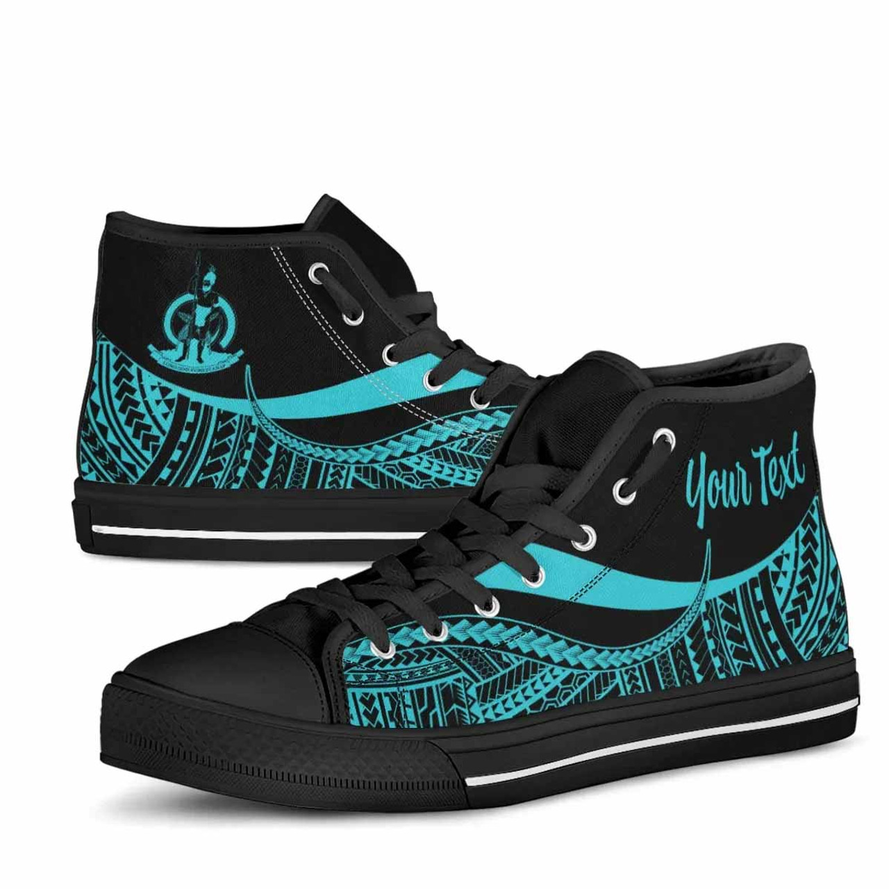 Vanuatu Custom Personalised High Top Shoes Tuquoise - Polynesian Tentacle Tribal Pattern 4