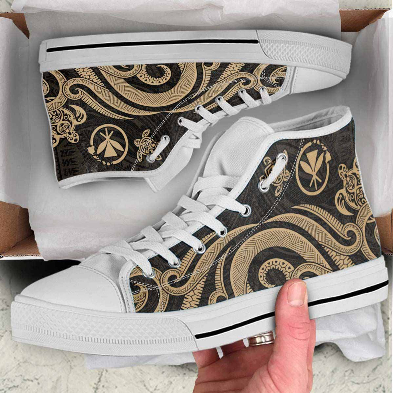 Hawaii High Top Shoes - Gold Tentacle Turtle 7