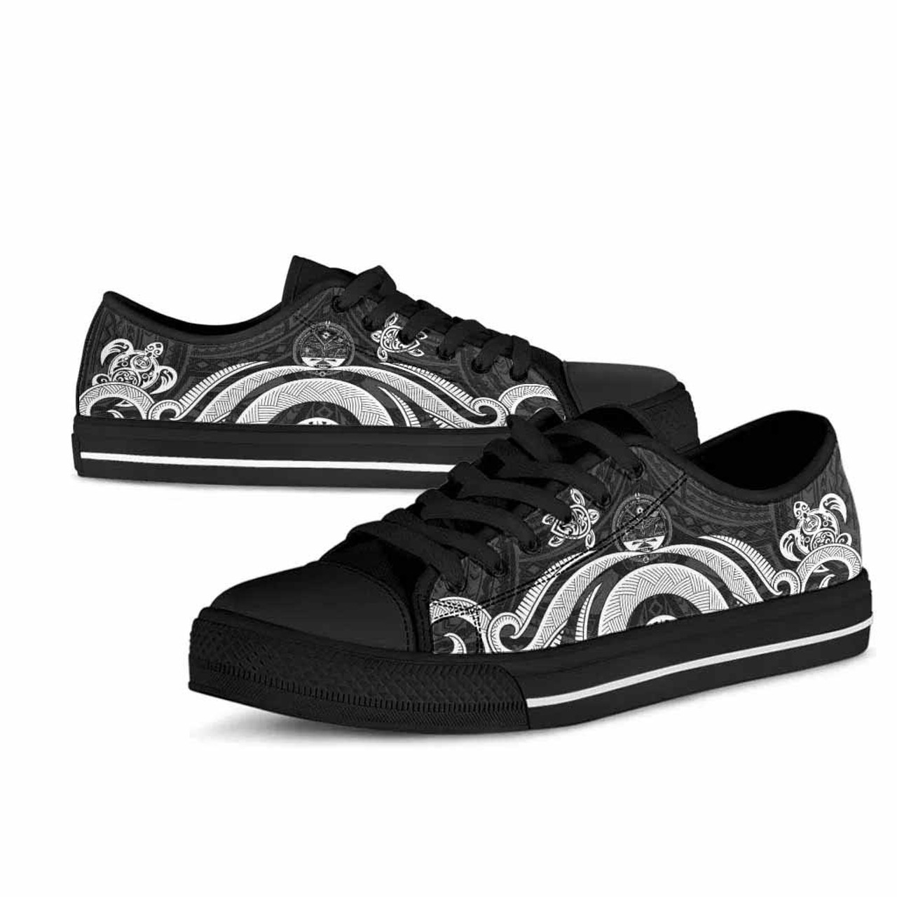 Marshall Islands Low Top Canvas Shoes - White Tentacle Turtle Crest 4