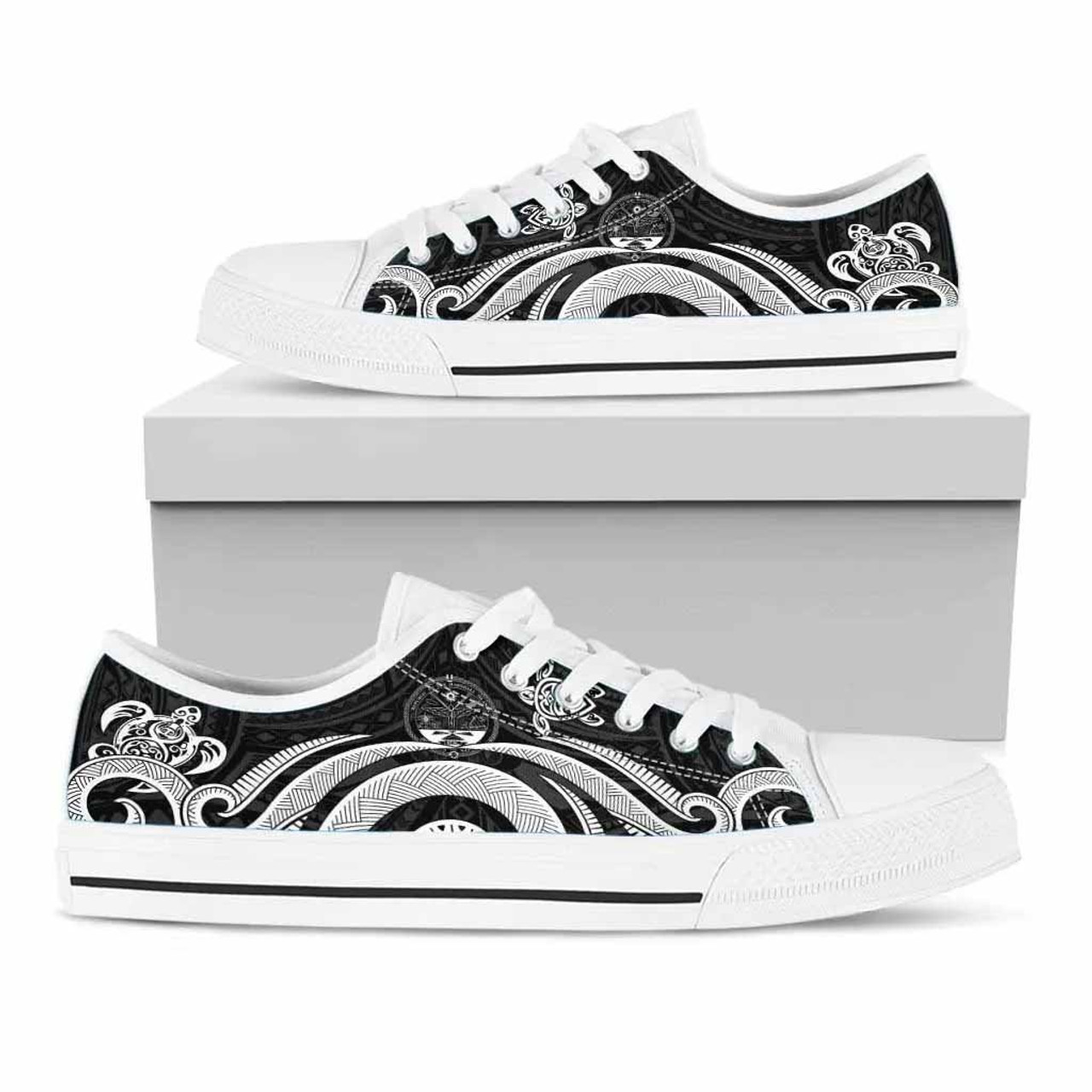 Marshall Islands Low Top Canvas Shoes - White Tentacle Turtle Crest 5