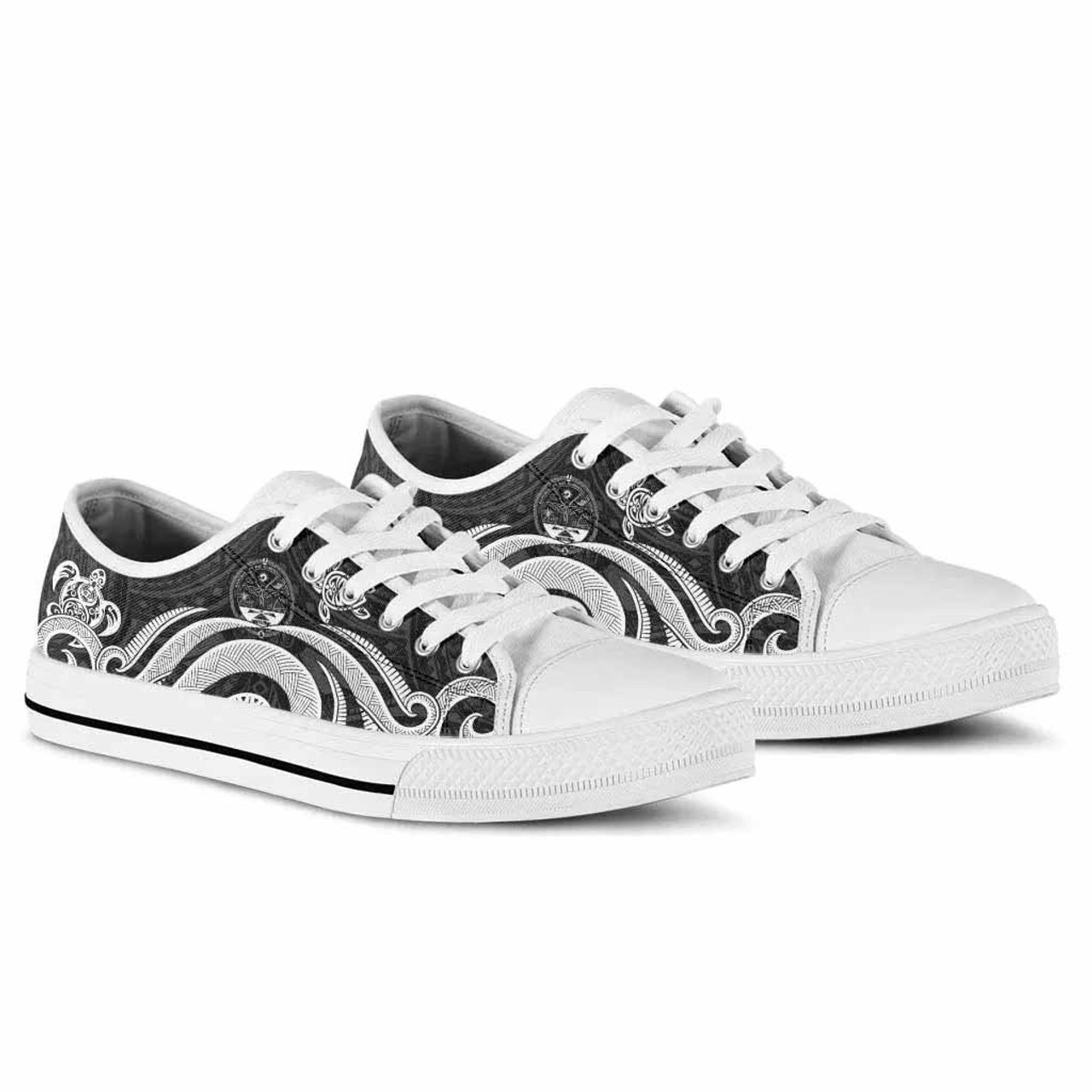 Marshall Islands Low Top Canvas Shoes - White Tentacle Turtle Crest 6