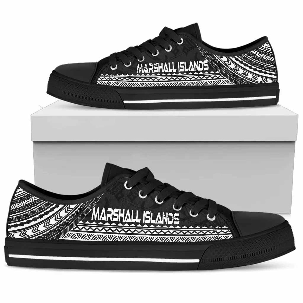 Marshall Islands Low Top Shoes - Polynesian Black Chief Version 2