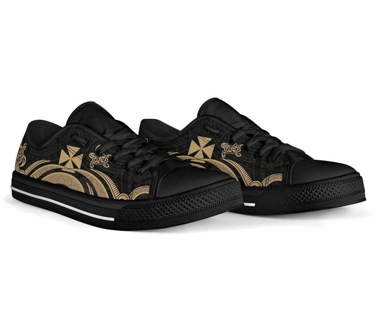 Wallis and Futuna Low Top Canvas Shoes - Gold Tentacle Turtle 2