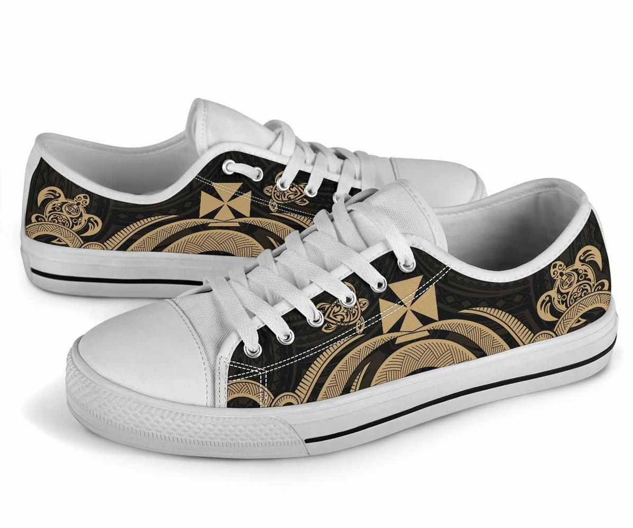 Wallis and Futuna Low Top Canvas Shoes - Gold Tentacle Turtle 8