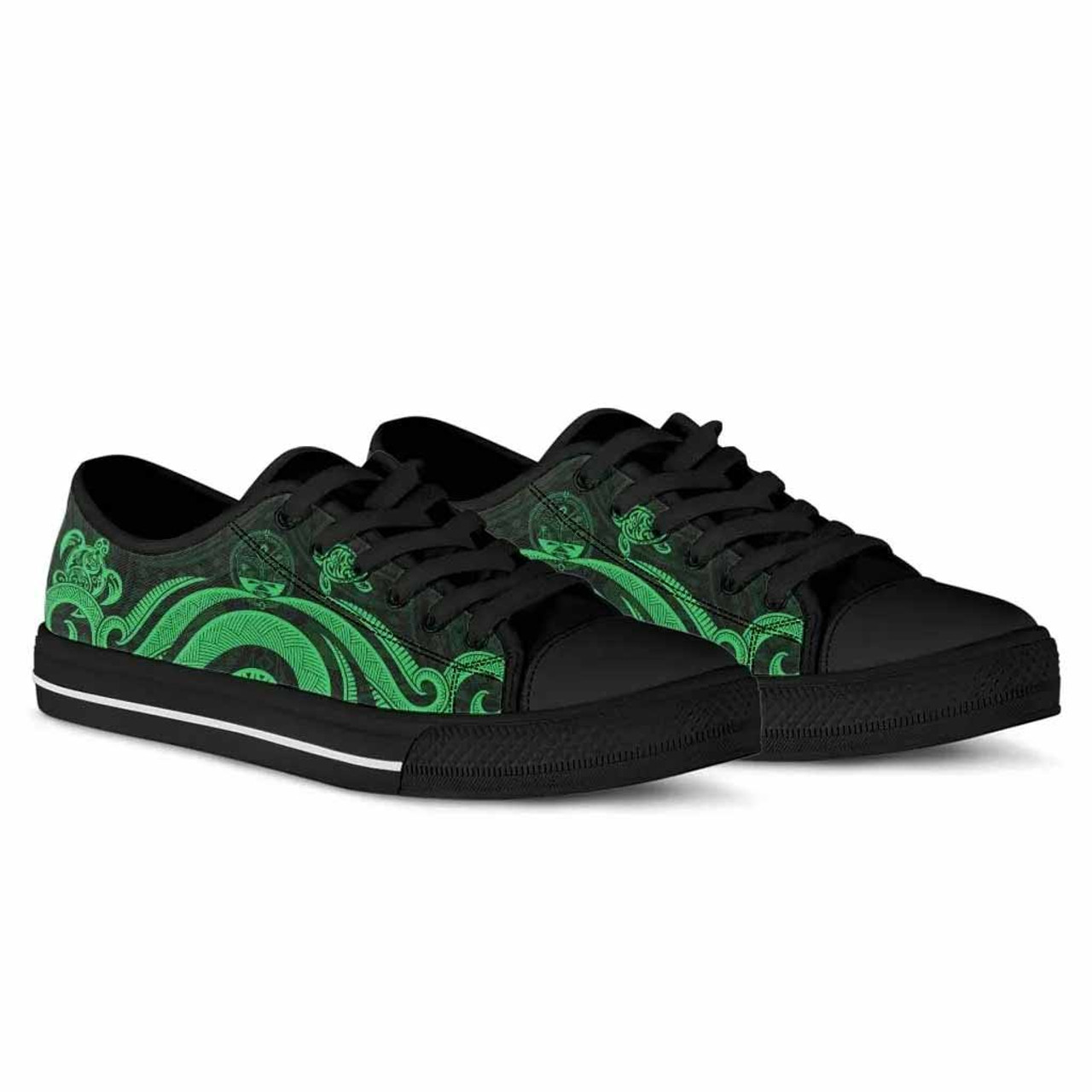 Marshall Islands Low Top Canvas Shoes - Green Tentacle Turtle Crest 2