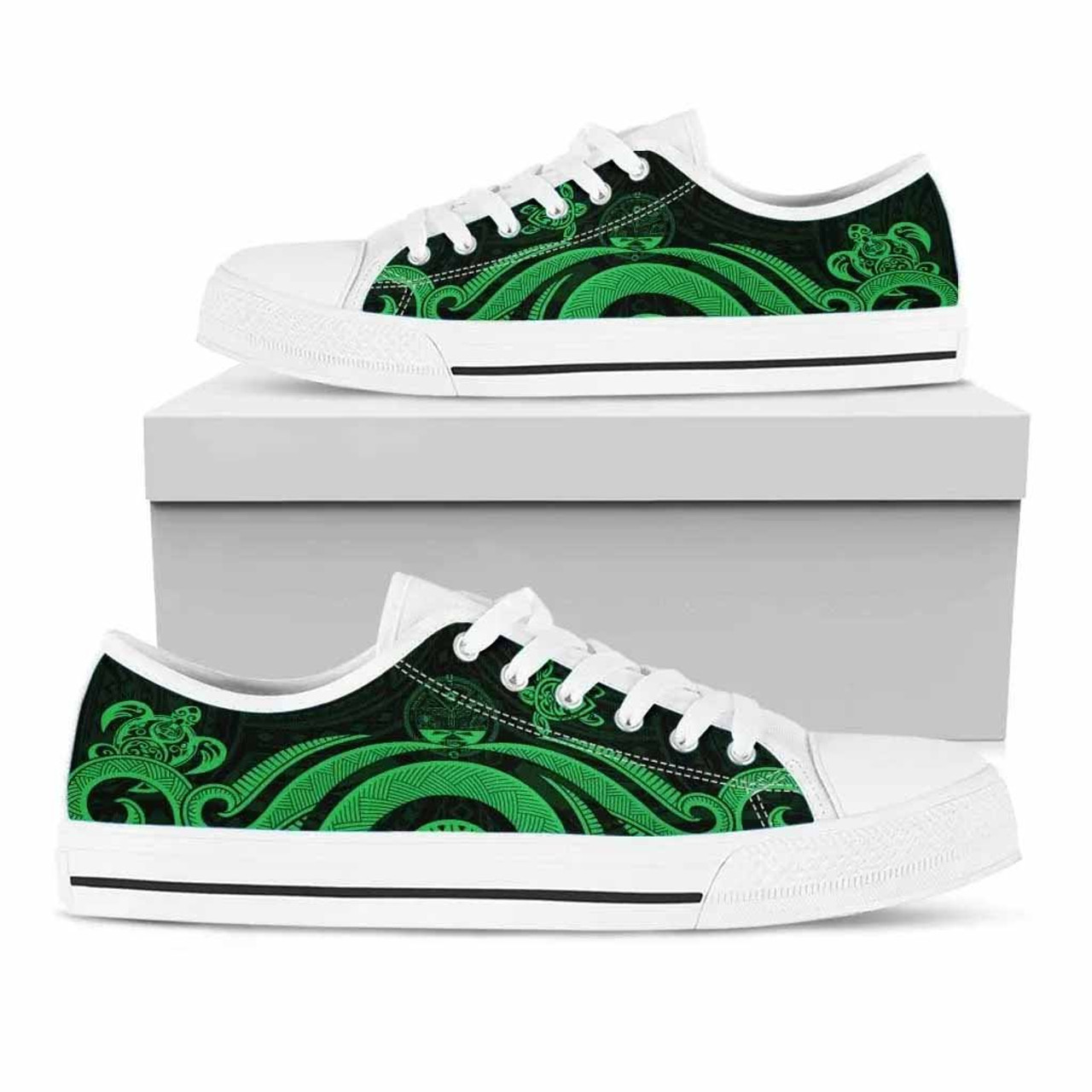Marshall Islands Low Top Canvas Shoes - Green Tentacle Turtle Crest 5