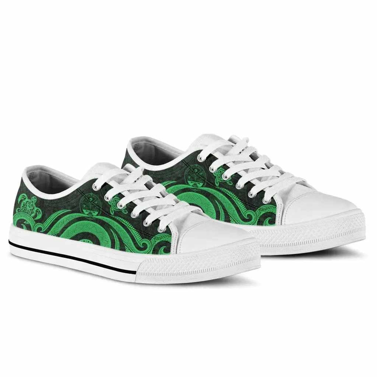 Marshall Islands Low Top Canvas Shoes - Green Tentacle Turtle Crest 6