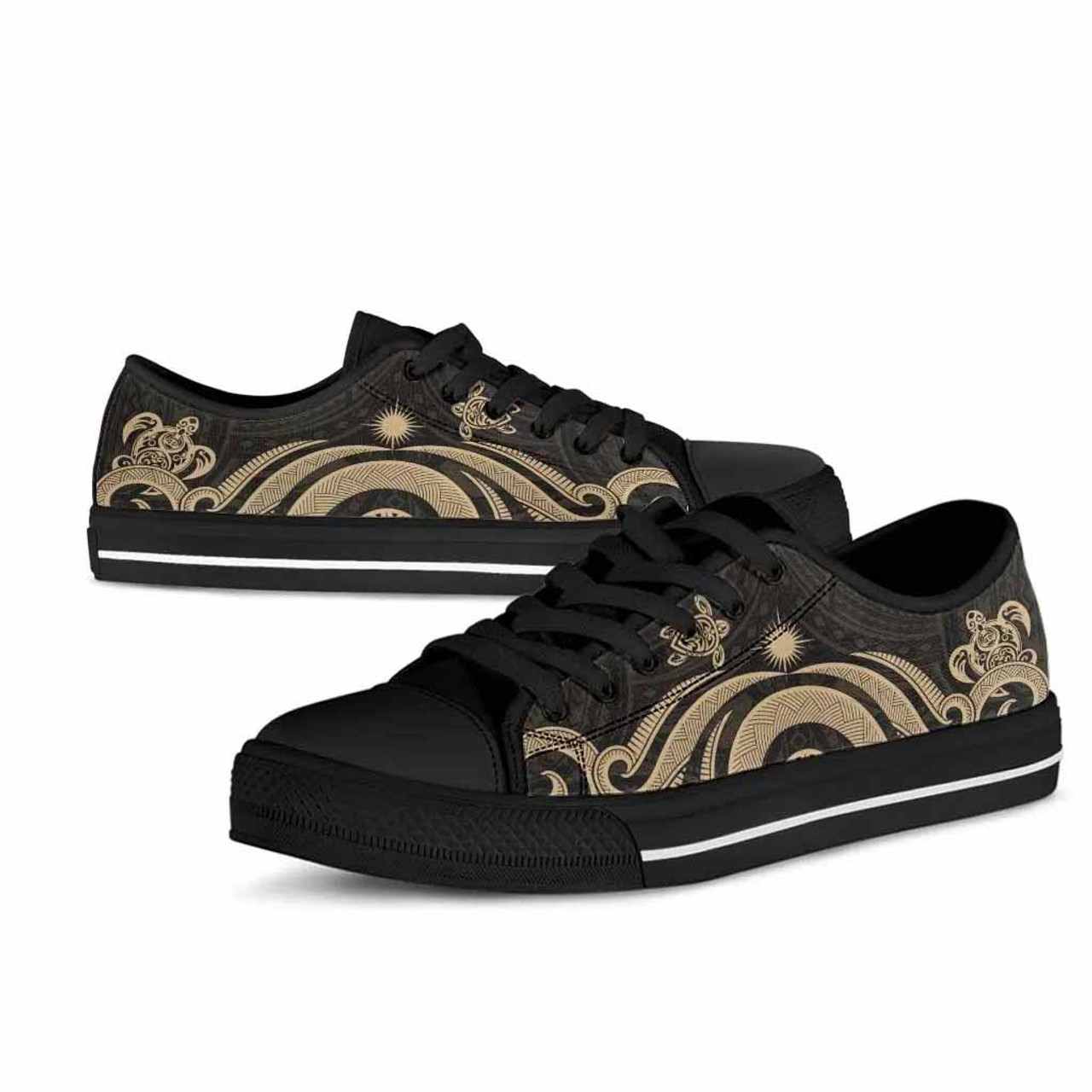 Marshall Islands Low Top Canvas Shoes - Gold Tentacle Turtle 4