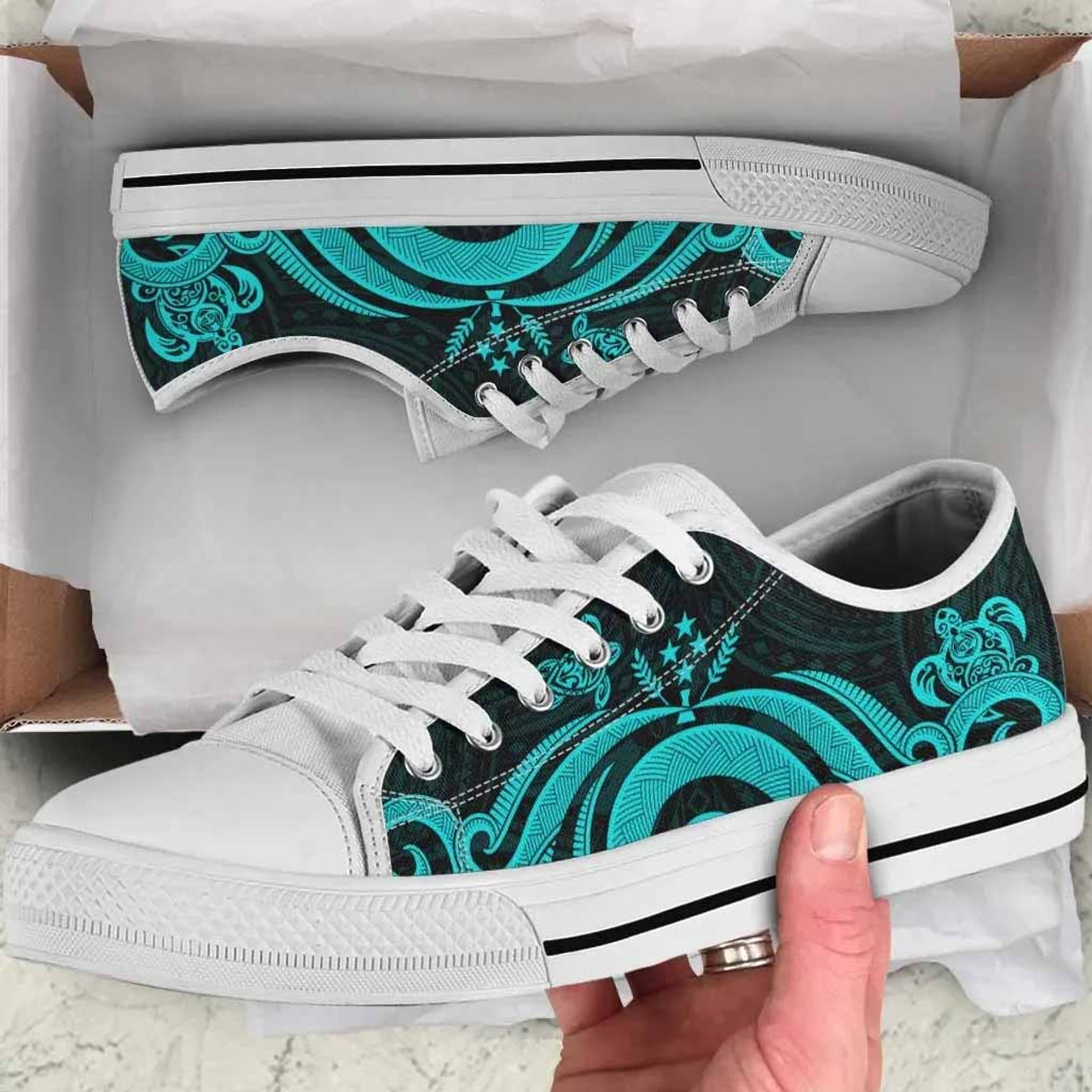 Kosrae Low Top Canvas Shoes - Turquoise Tentacle Turtle 8