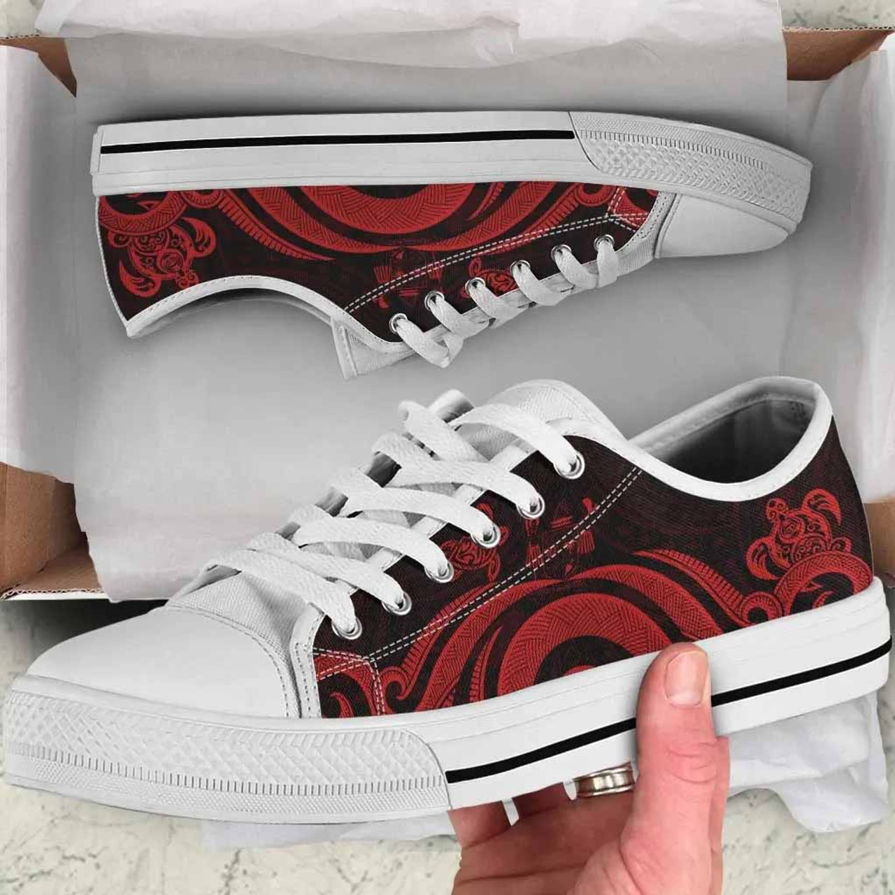 Fiji Low Top Canvas Shoes - Red Tentacle Turtle Crest 5