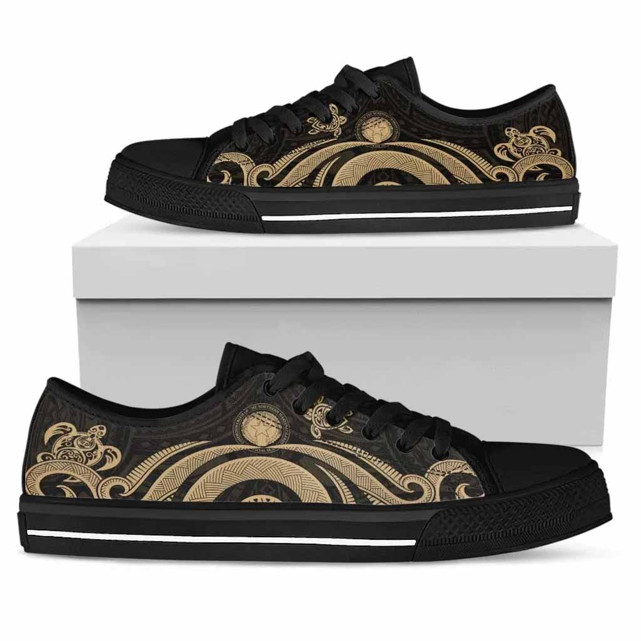 Northern Mariana Islands Low Top Canvas Shoes - Gold Tentacle Turtle 1
