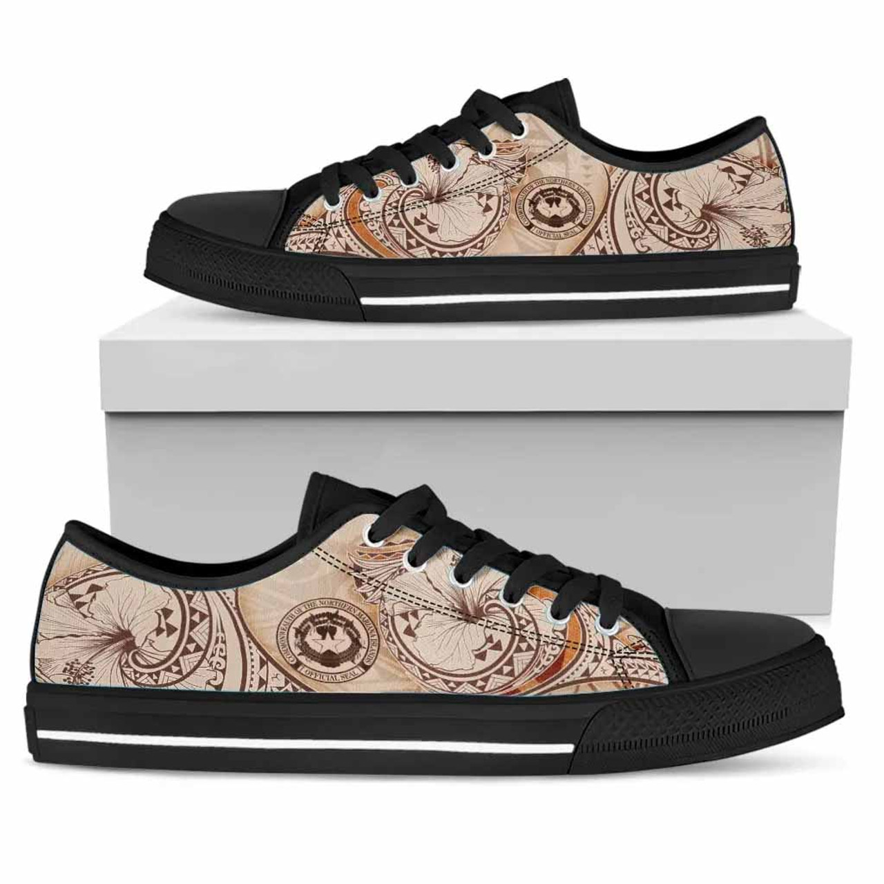 Northern Mariana Islands Low Top Shoes - Hibiscus Flowers Vintage Style 1