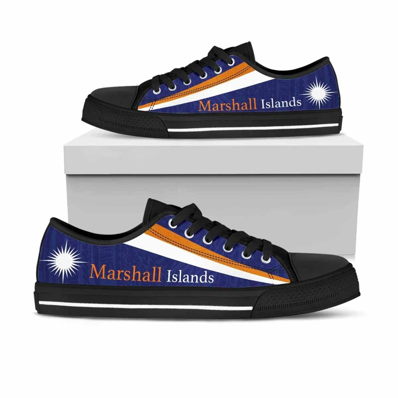 Marshall Islands Flag Low Top Canvas Shoes - Flag With Patterns 2