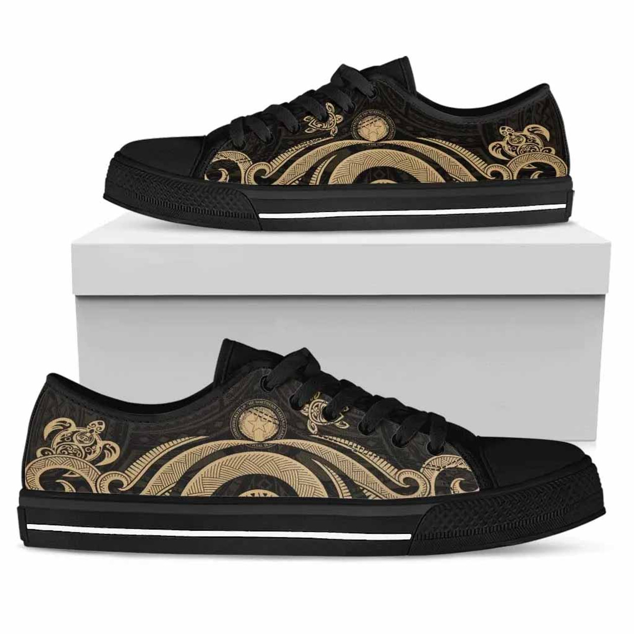 Northern Mariana Islands Low Top Shoes - Gold Tentacle Turtle 1