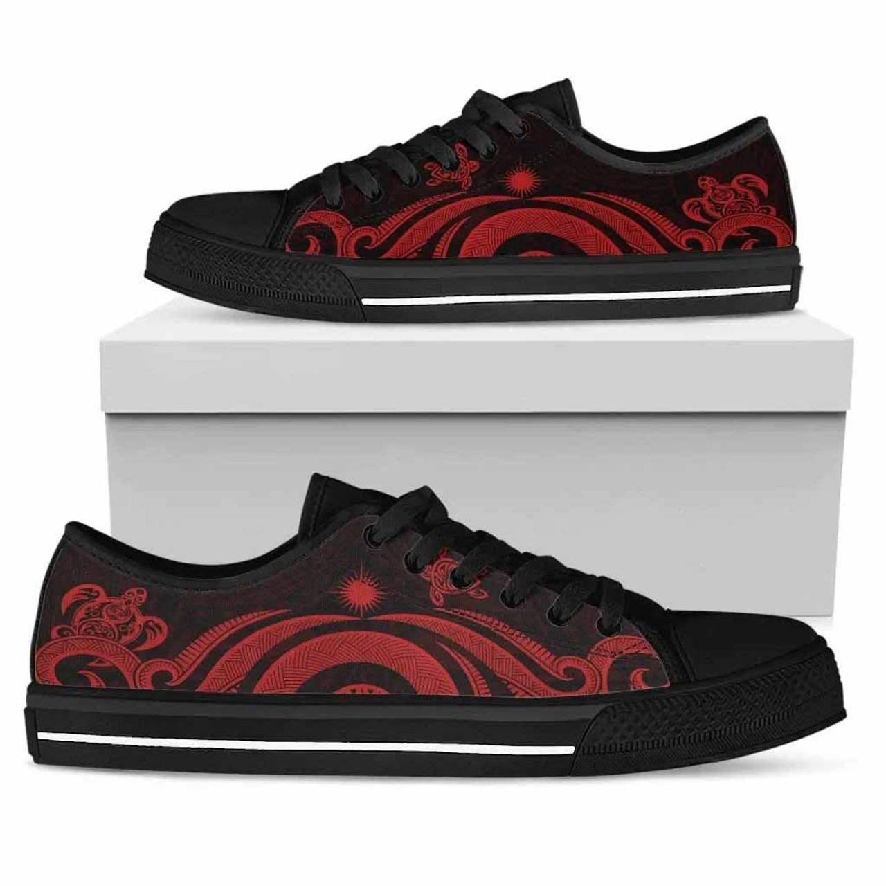 Marshall Islands Low Top Canvas Shoes - Red Tentacle Turtle 1