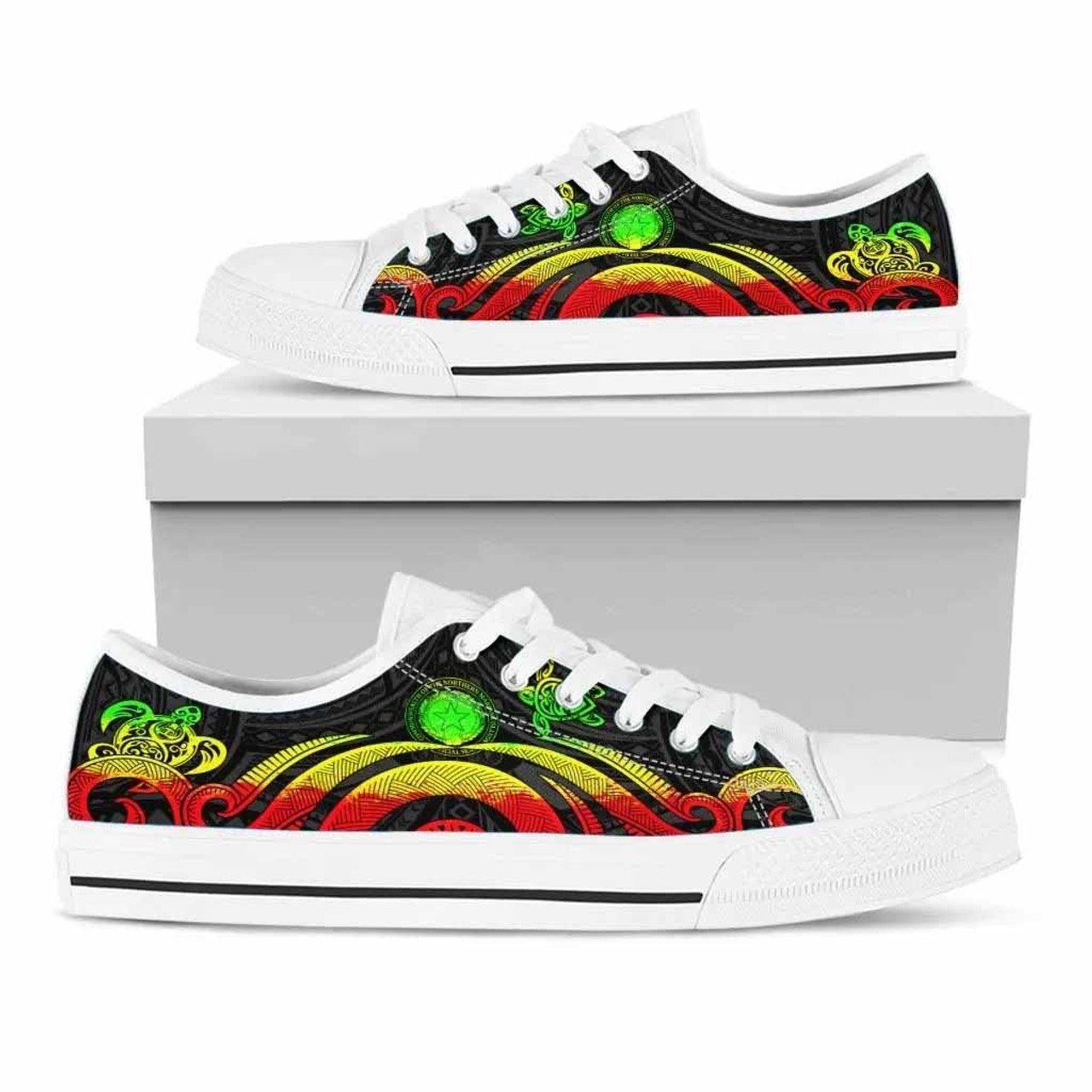 Northern Mariana Islands Low Top Canvas Shoes - Reggae Tentacle Turtle 6