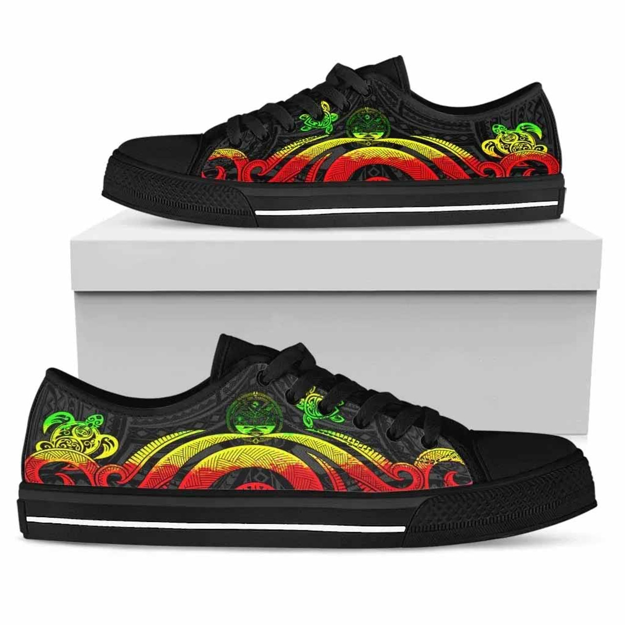Marshall Islands Low Top Canvas Shoes - Reggae Tentacle Turtle Crest 1