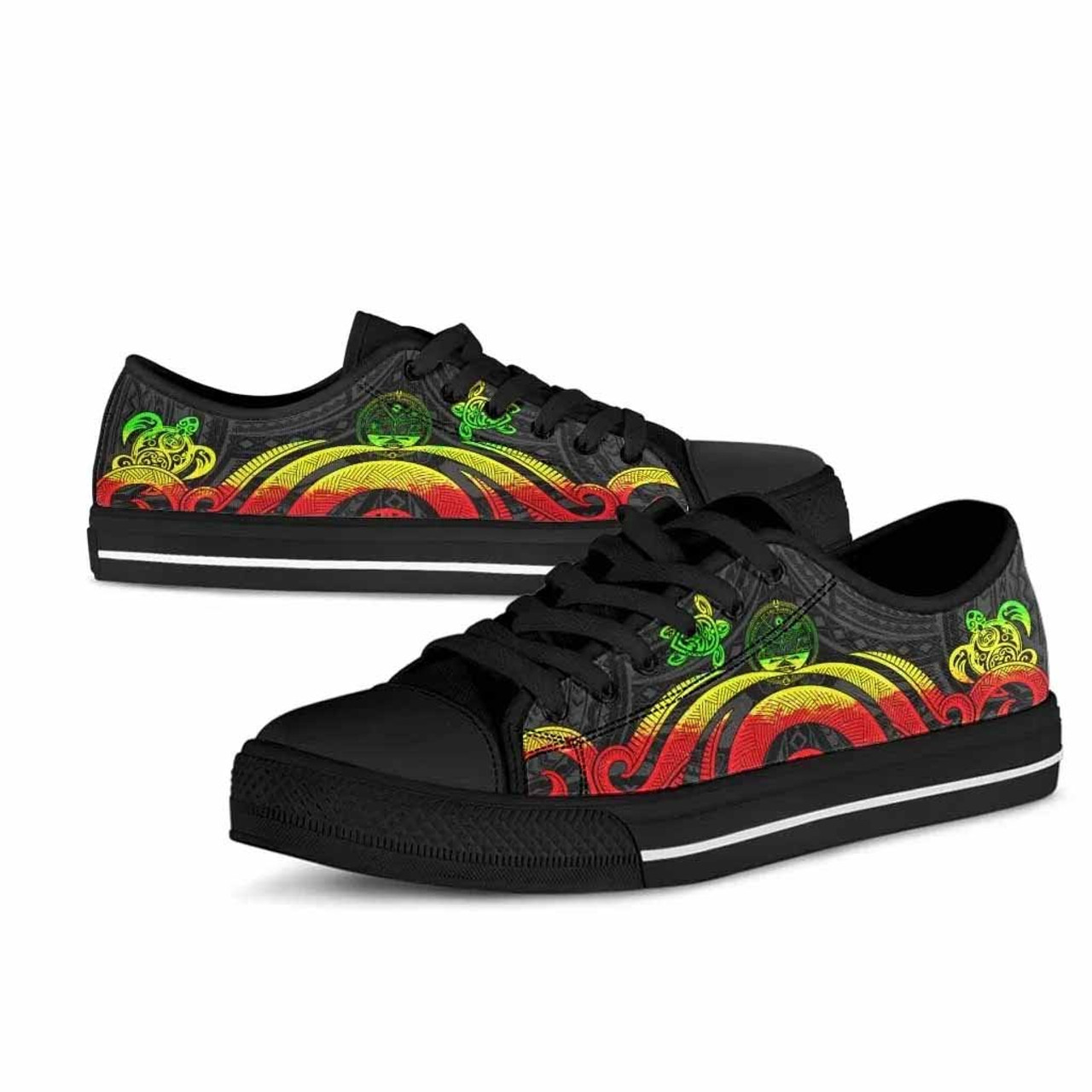 Marshall Islands Low Top Canvas Shoes - Reggae Tentacle Turtle Crest 4