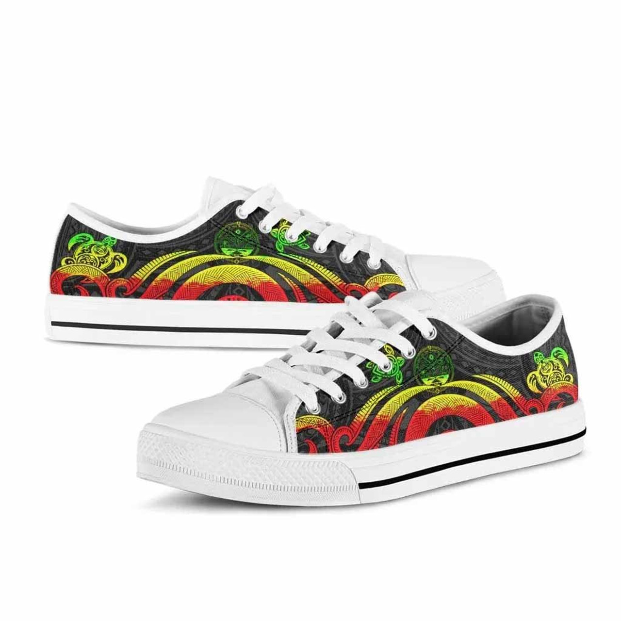 Marshall Islands Low Top Canvas Shoes - Reggae Tentacle Turtle Crest 8