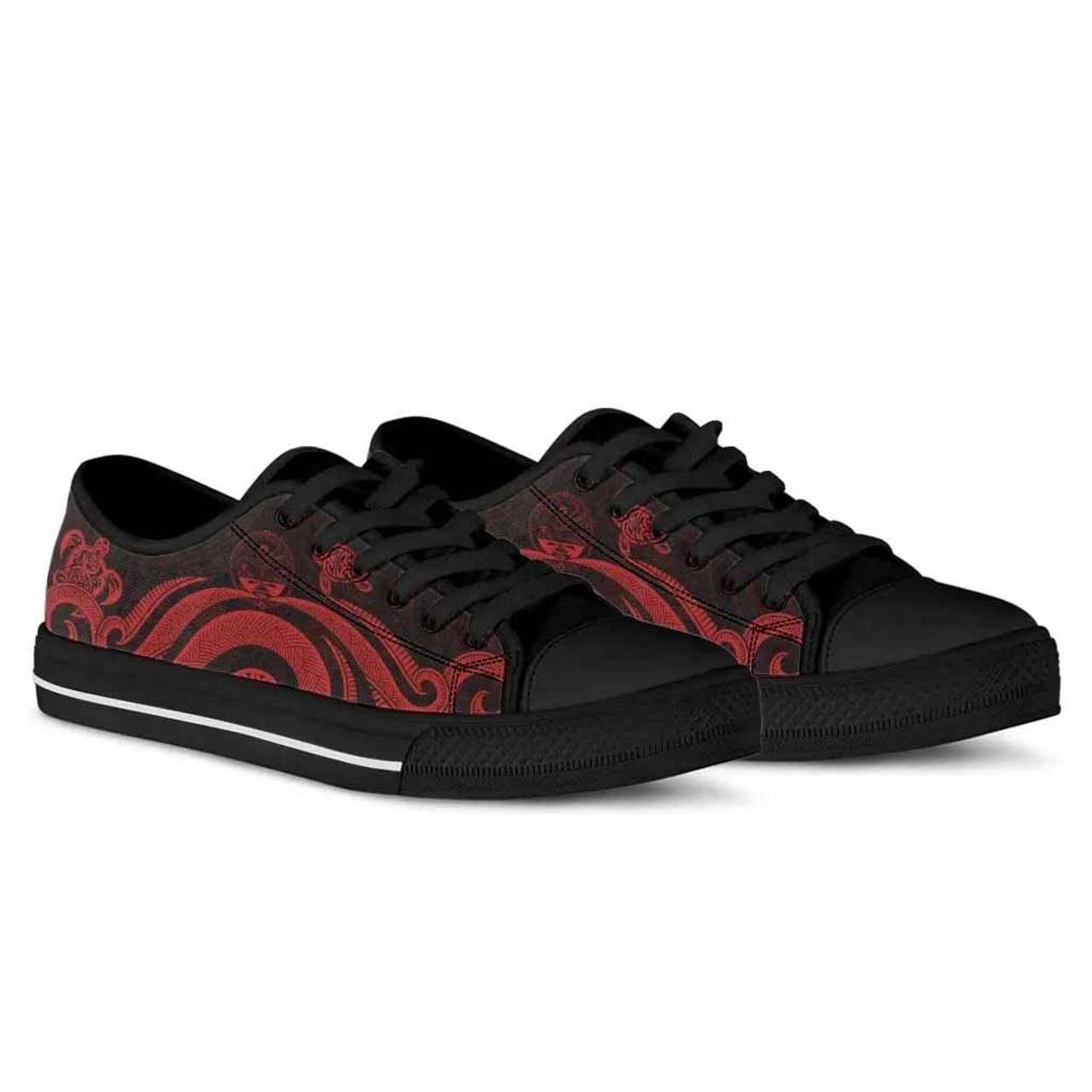 Marshall Islands Low Top Canvas Shoes - Red Tentacle Turtle Crest 2