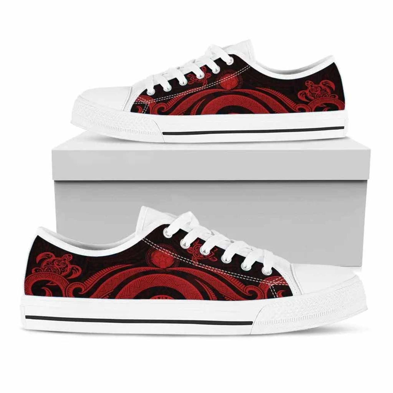 Northern Mariana Islands Low Top Canvas Shoes - Red Tentacle Turtle 6