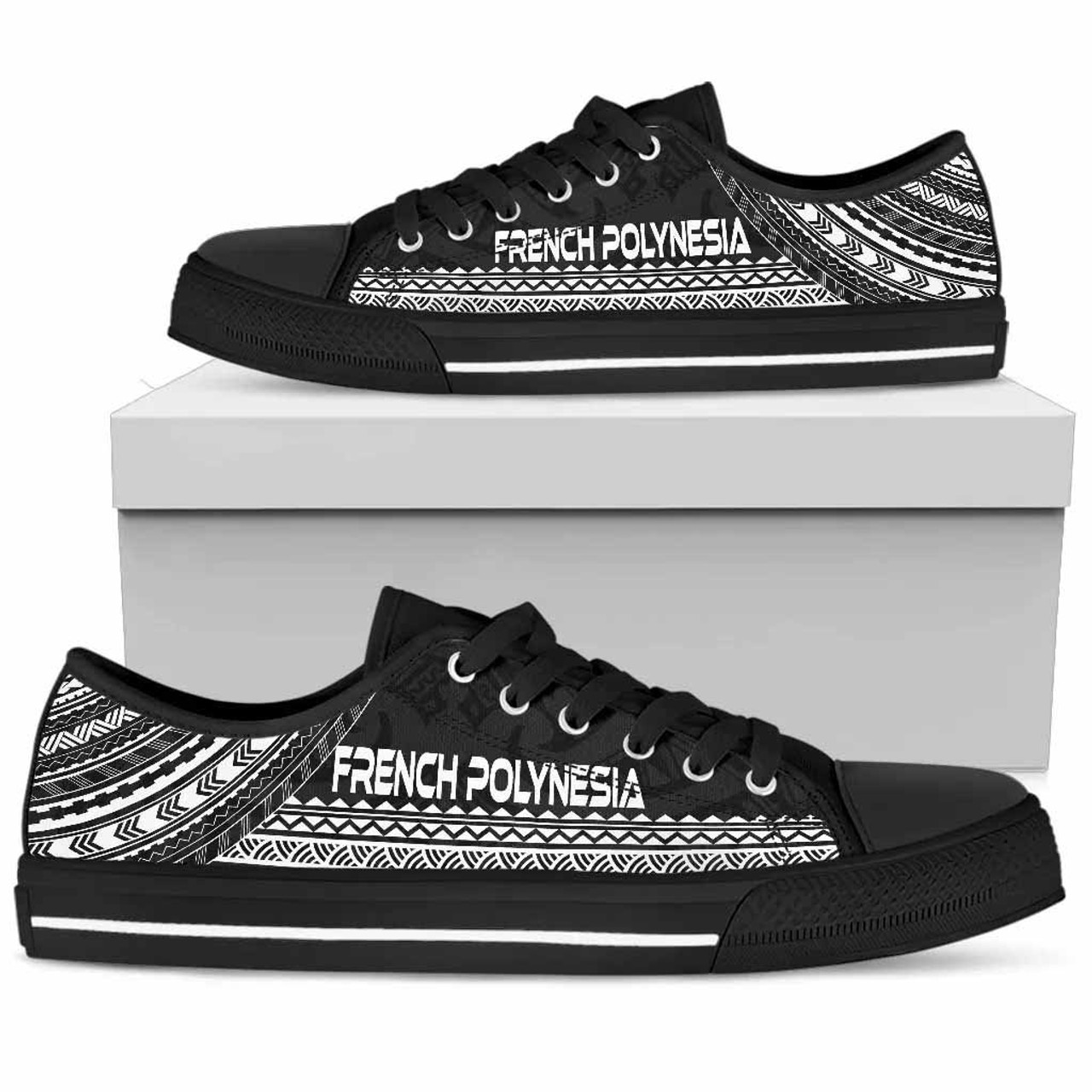 French Polynesia Low Top Shoes - Polynesian Black Chief Version 2