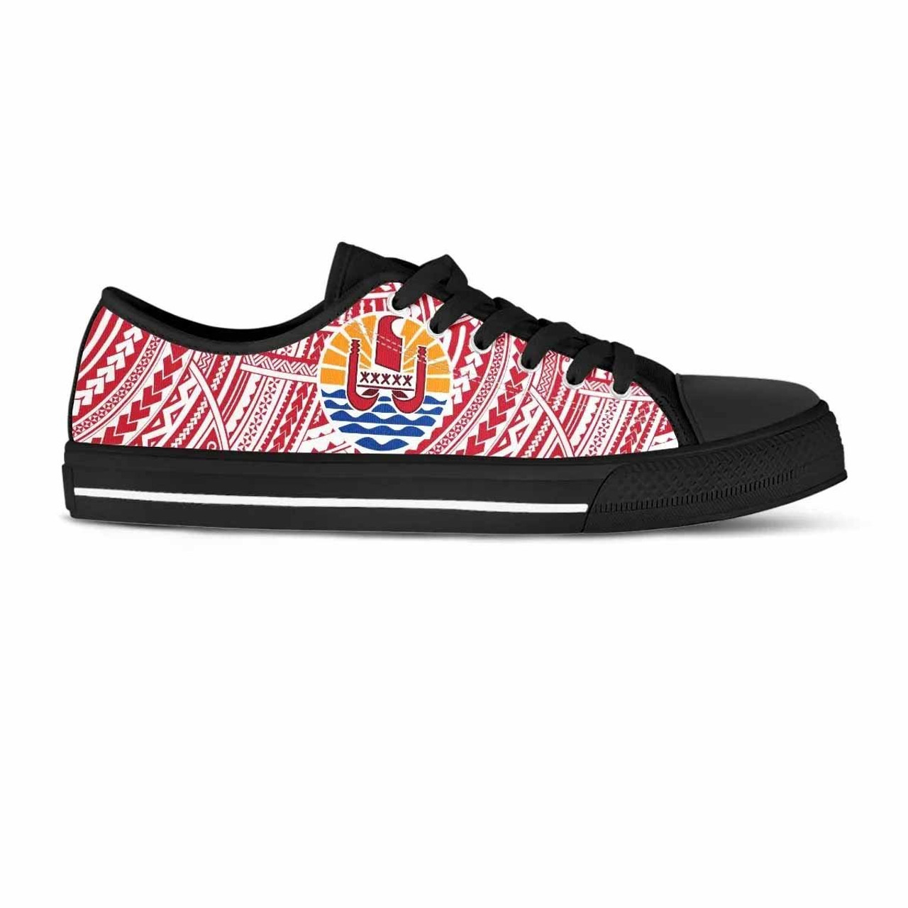 French Polynesia Tahiti Canvas Shoes - Coat of Arms on Polynesian Pattern 3