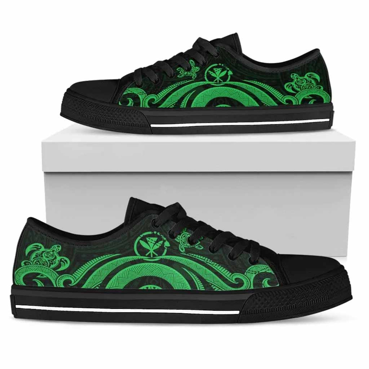Hawaii Low Top Canvas Shoes - Green Tentacle Turtle 1