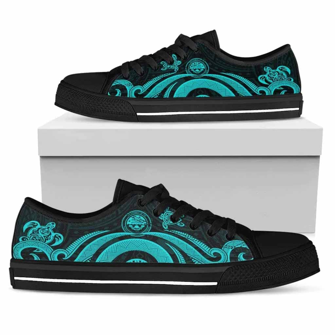 Federated States of Micronesia Low Top Canvas Shoes - Turquoise Tentacle Turtle 1