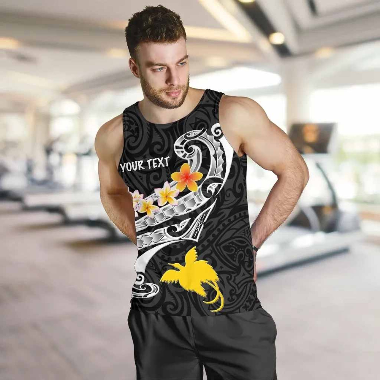 Papua New Guinea Custom Personalised Men Tank Top- PNG Seal Polynesian Patterns Plumeria (Black) 5